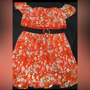 Floral Red Two-Piece Set